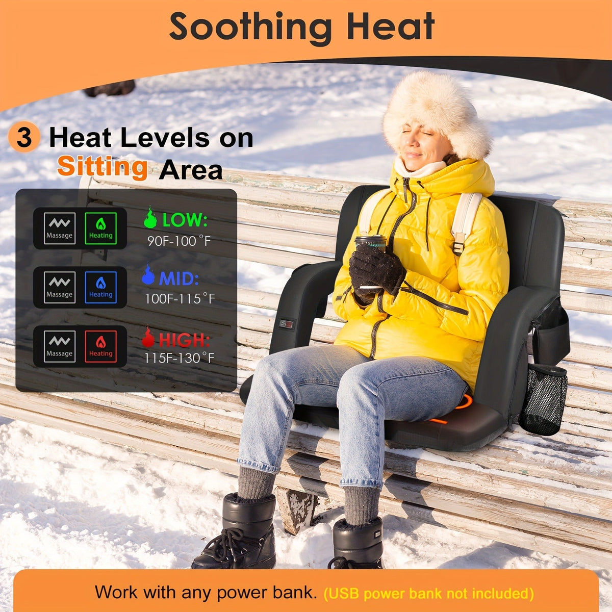 Heated Stadium Seat with Massage | 3-Level Heat & 6 Modes