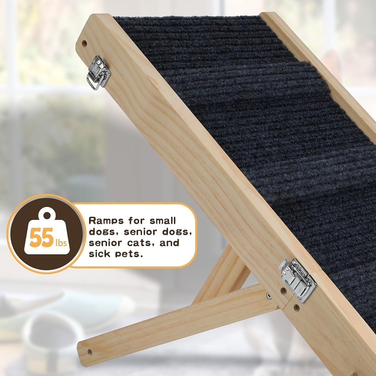 Collapsible Dog Ramp for Couch & Bed – 21 Inch, Non-Slip Pad & Wood Base, Travel-friendly Pet Stairs for Small Dogs, Puppies & Senior Dogs, Hassle-free Carry - product image 6