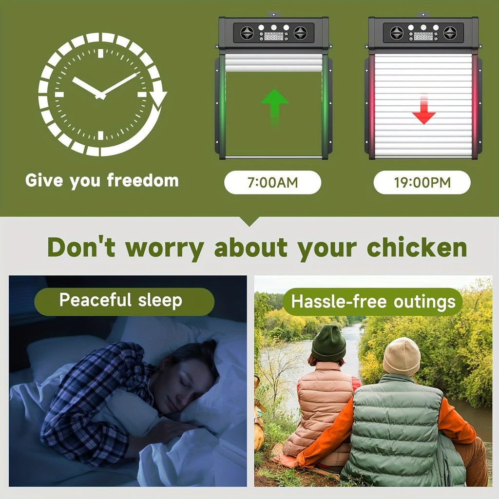 Automatic Chicken Coop Door Solar Powered – Poultry Coop Management – KA-200 Aluminum Alloy Auto Door with Timer, Light Sensor, Anti-Pinch Safety, Remote - product image 8