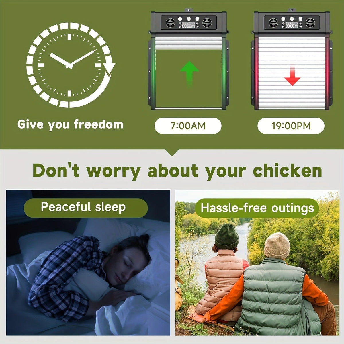 Automatic Chicken Coop Door Solar Powered – Poultry Coop Management – KA-200 Aluminum Alloy Auto Door with Timer, Light Sensor, Anti-Pinch Safety, Remote - product image 8