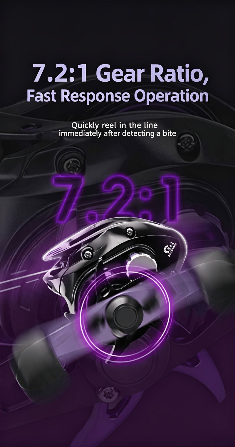 Baitcasting Reel 7.2:1 High-Speed Gear Ratio | 5+1 Ball Bearings 17.64LB Max Drag | Lightweight Freshwater Saltwater Bass Fishing Reel | Left & Right Hand - product image 8