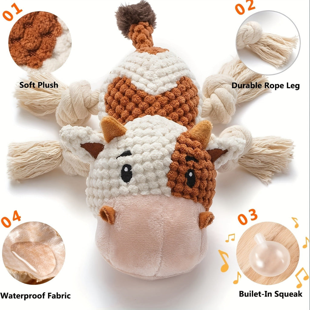 Squeaky Plush Cow Dog Toy with Crinkle Paper | Interactive Tug of War Chew Toy for Small Medium Large Dogs, Cute Cattle Design Washable Pet Toy for Fetch Play - product image 9