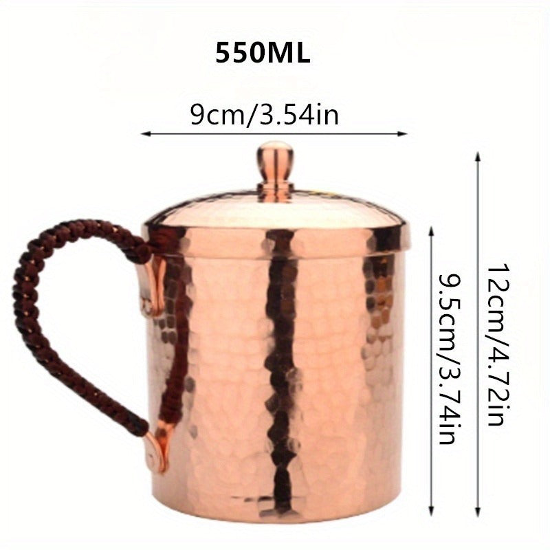 Moscow Mule Mug Hammered Copper 550ML – Heavy Gauge Traditional Cocktail Mug for Moscow Mule, Beer & Cold Drinks – 100% Handcrafted Pure Solid Brass Cup with Rose Gold Finish