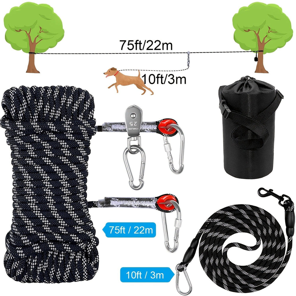 Heavy Duty Reflective Cable Runner, Supports Up to 200lbs, Carry-along Easy Setup for Yard, Park, Camping & Hiking, Black & Blue, Outdoor Dog Run | Overhead - product image 9