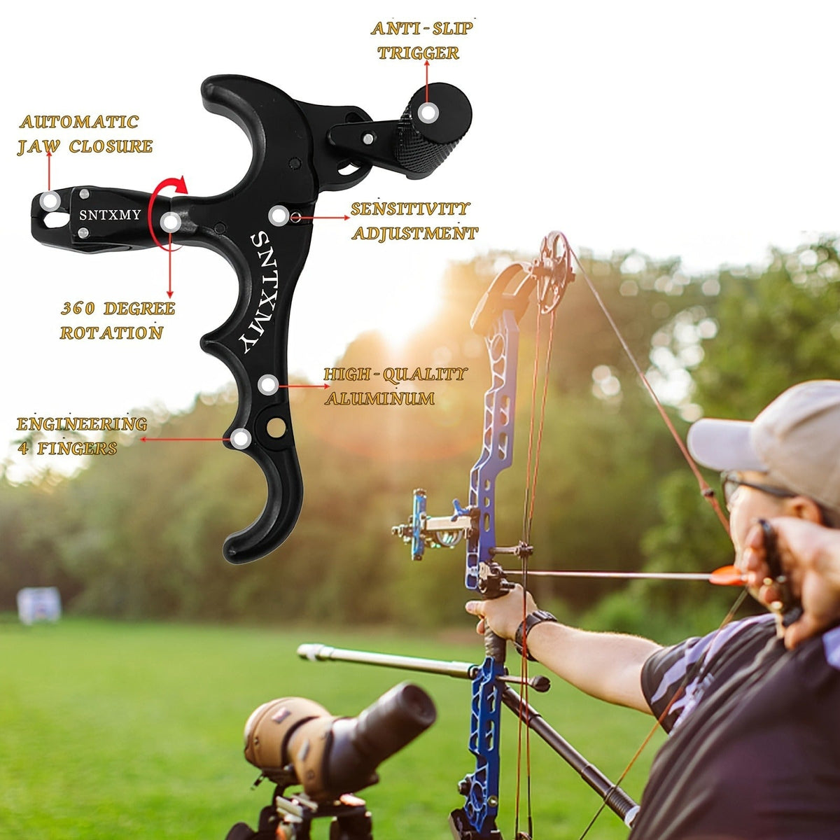 Archery Bow Release Aid for Compound Bow | 360° Rotating Aluminum Thumb Trigger Wrist Strap Release with Adjustable Sensitivity for Hunting & Target Shooting - product image 7