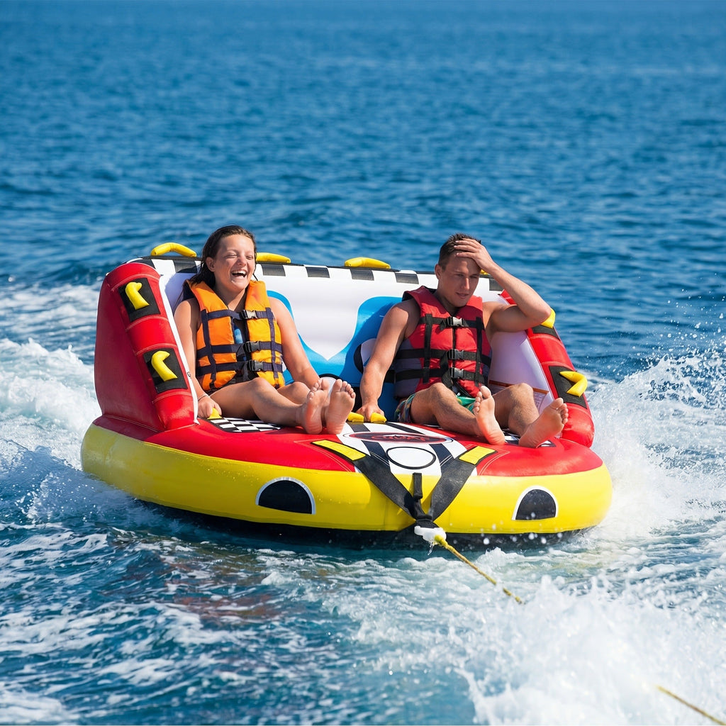 Inflatable Towable Tube for Boating – Heavy Duty PVC Pull Behind Water Tube with Front & Rear Tow Points, 840D Nylon Cover, Sofa Seat Design for 3-4 Riders - product image 5