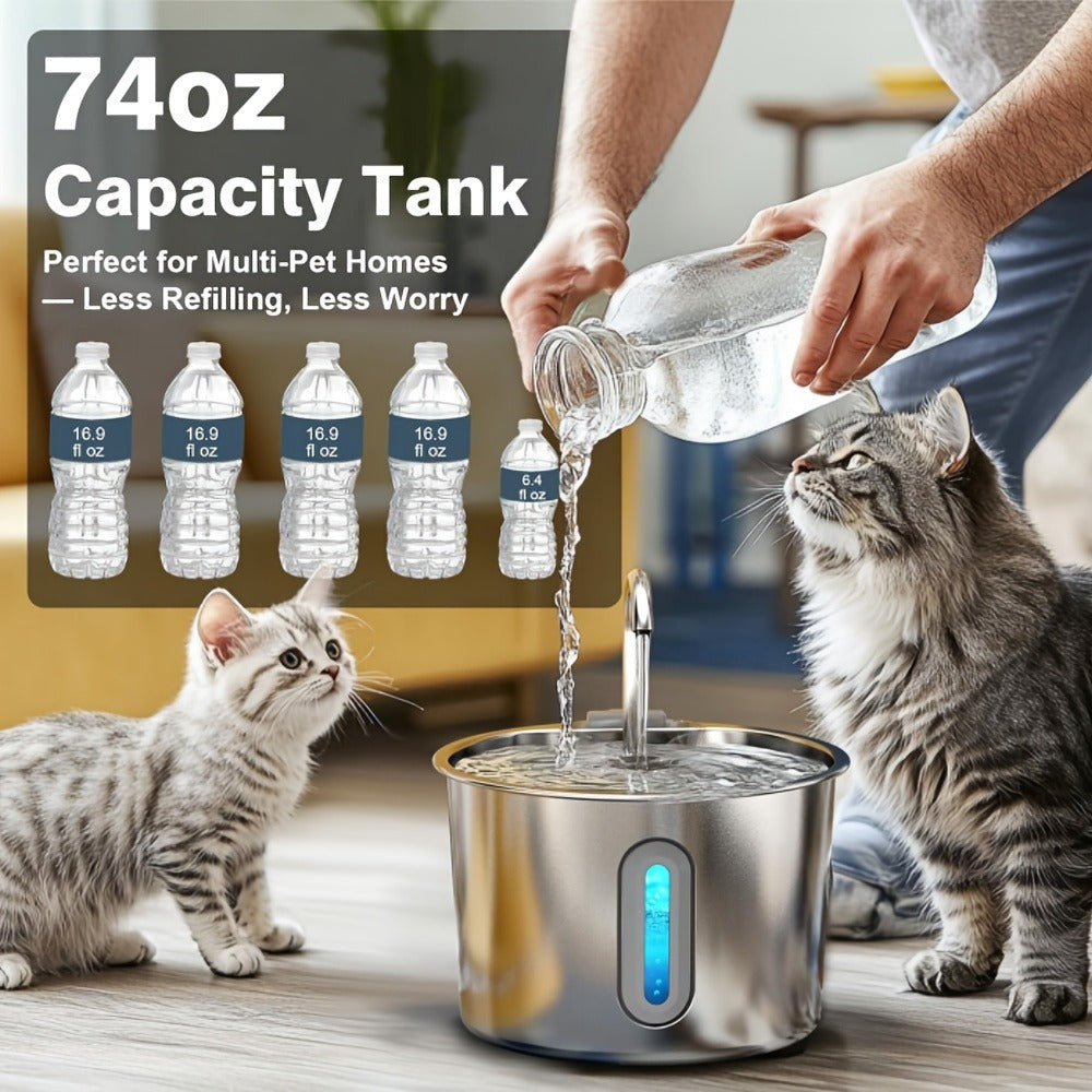 304 Food-Grade Steel, Ultra-Quiet USB Pump, 3-Stage Filtration, Visible Water Level Window, Auto Circulation for Cats & Small Dogs – Stainless Steel Cat Water - product image 3