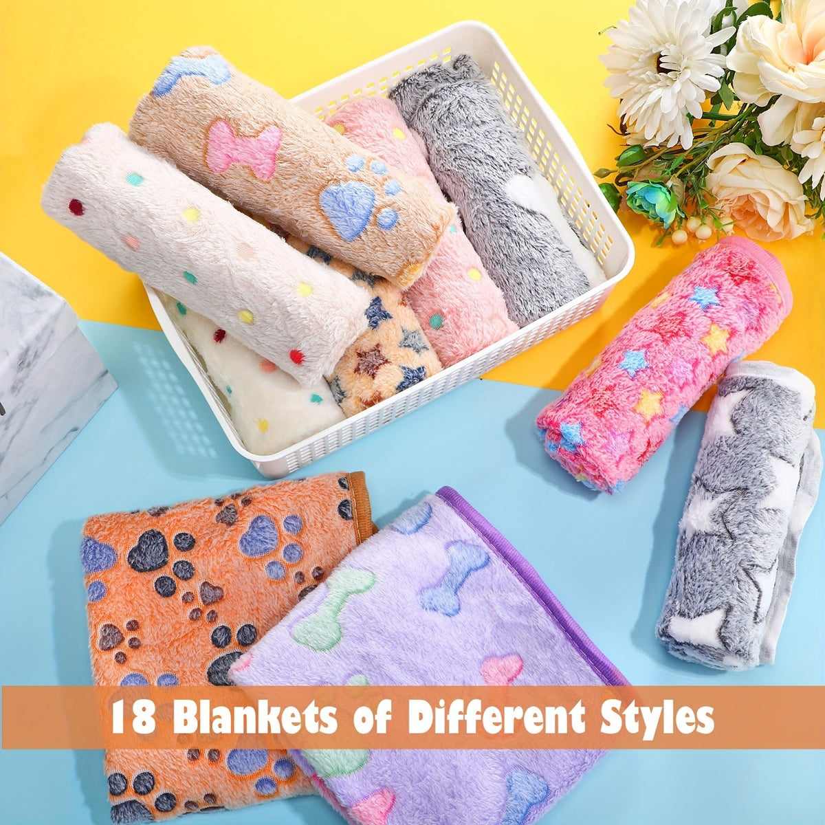 Pet Blanket Fleece 18 Pack Soft Warm Sleep Mat 23x16 Inch – Small Animal Blanket Bulk Set – Cute Paw Bone Star Heart Print Fluffy Bed Blanket for Dogs Cats - product image 4