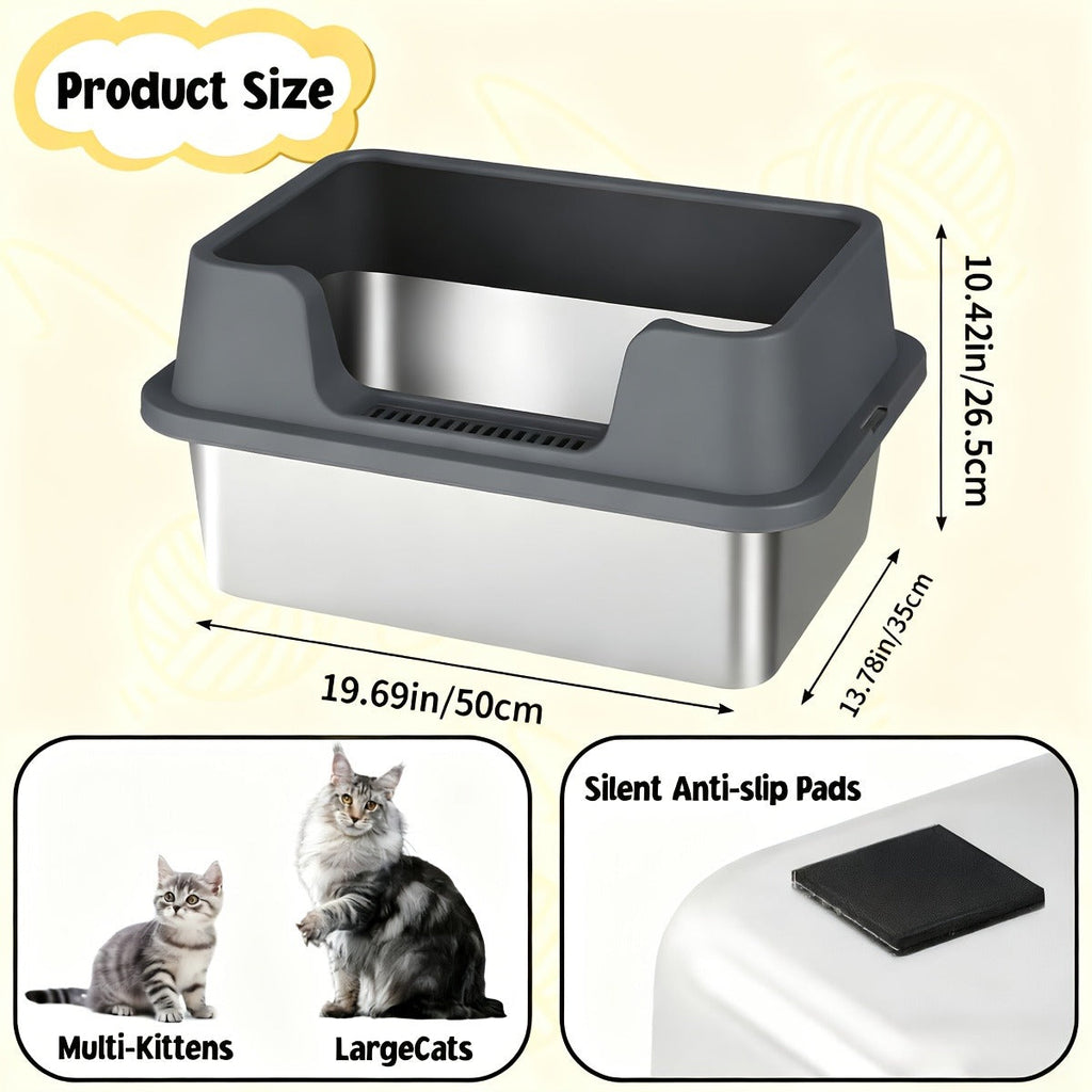 Stainless Steel Cat Litter Box with Scoop – High-Wall Semi-Enclosed Design, Non-Stick Easy Clean Surface, Anti-Leakage Odor Control, 2 Sizes for Kittens - product image 9