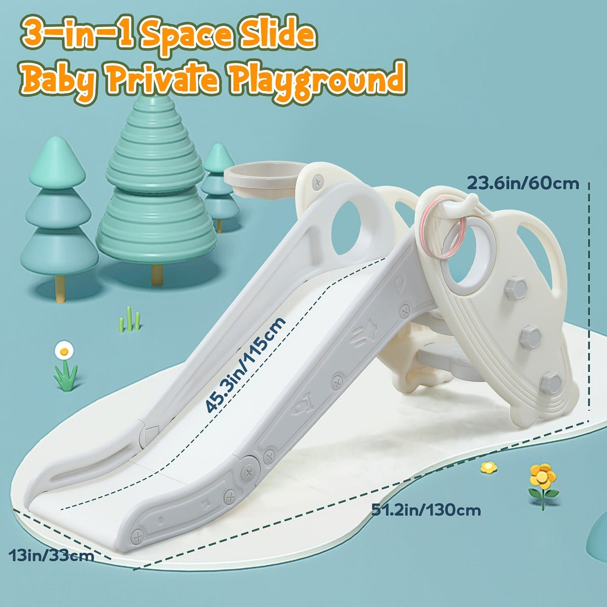 Foldable Toddler Slide for Indoor & Outdoor | Kids Home Climbing Play Set, Birthday Gift for Boys & Girls | Non-Slip Steps, Safe Handrail, Anti-Slip Mat, Extra-Long Buffer Slide