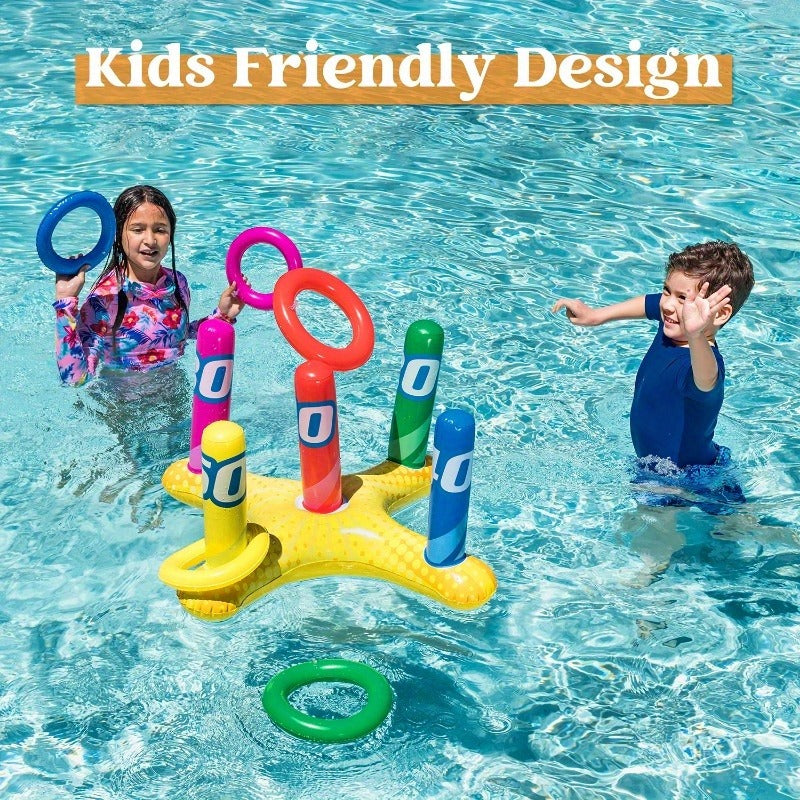2-in-1 Ring Toss & Cornhole Floating Swimming Pool Party Games for Kids & Adults | Inflatable Pool Toss Game Set