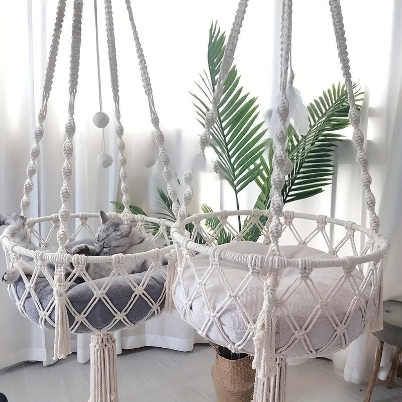 Indoor Cat Nest Basket for 1-2 Cats, 11.81" & 15.75" Diameter – Hand-Woven Rope Cat Hammock & Swing Bed - product image 9