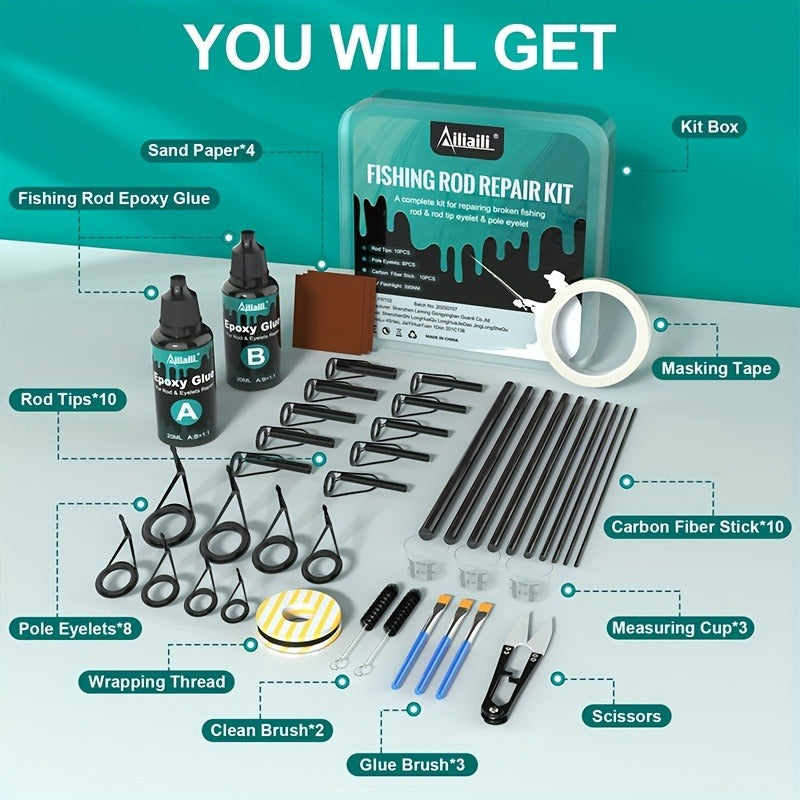 Fishing Rod Repair Kit with Top Rings Guides AB Epoxy Glue Winding Line Textured Paper Complete Rod Break Fix Set Iron Rod Guides Replacement Supplies FRT-02 - product image 5