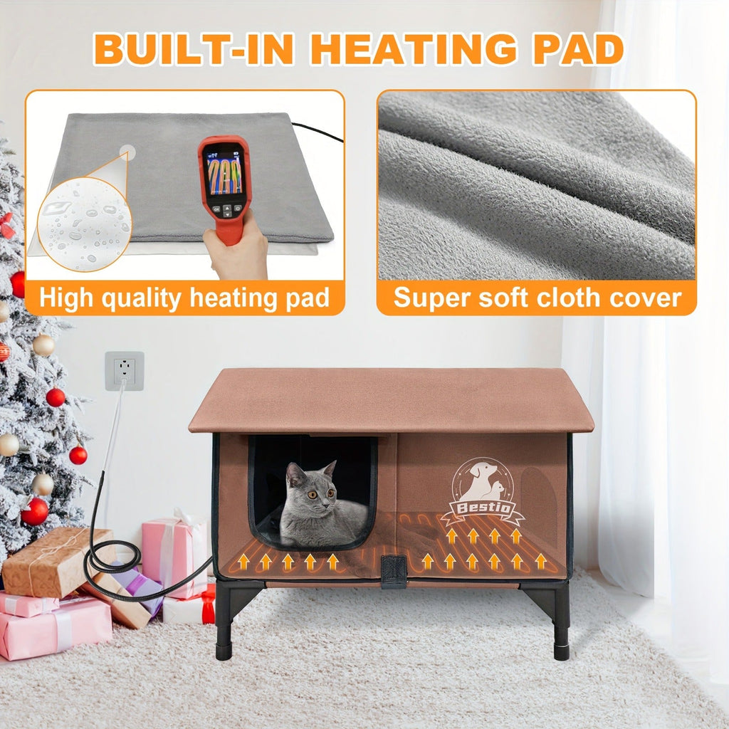 Heated Cat House 3-in-1 with Removable Warming Pad | Elevated Cat Bed for Indoor & Outdoor Cats | Chew-Resistant Cord | All-Season Cat Shelter & Condo | Double - product image 8