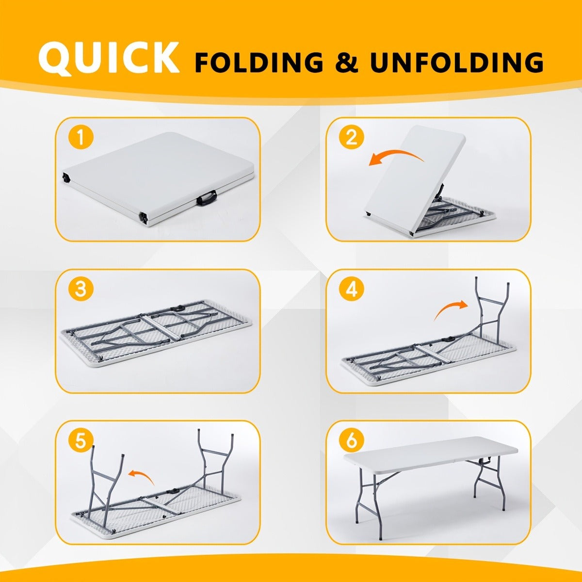 Folding Picnic Table Travel-friendly Plastic Camping Table Indoor Outdoor with Carrying Handle Lock 4FT 6FT Featherlight Fold Up Dining Table for Camping - product image 7