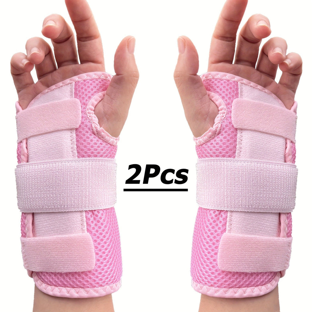 1 Pair Breathable Hook-and-Loop Wrist Guard for Sports, Daily Wear & Injury Recovery, Unisex, Pink / Rose Red / Blue | Wrist Brace with Double Splint Support - product image 2