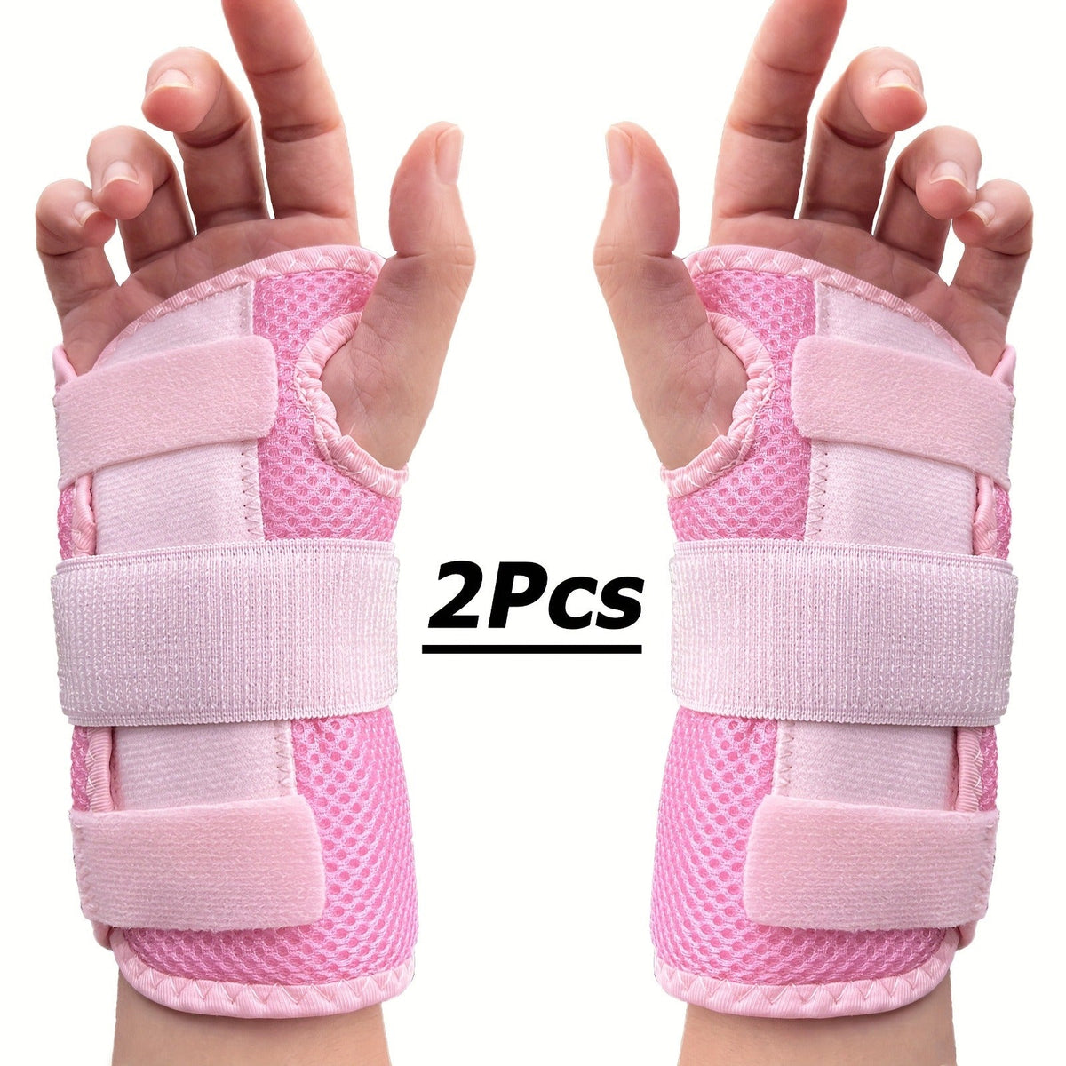 1 Pair Breathable Hook-and-Loop Wrist Guard for Sports, Daily Wear & Injury Recovery, Unisex, Pink / Rose Red / Blue | Wrist Brace with Double Splint Support & Triple Compression