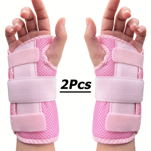 1 Pair Breathable Hook-and-Loop Wrist Guard for Sports, Daily Wear & Injury Recovery, Unisex, Pink / Rose Red / Blue | Wrist Brace with Double Splint Support - product image 2