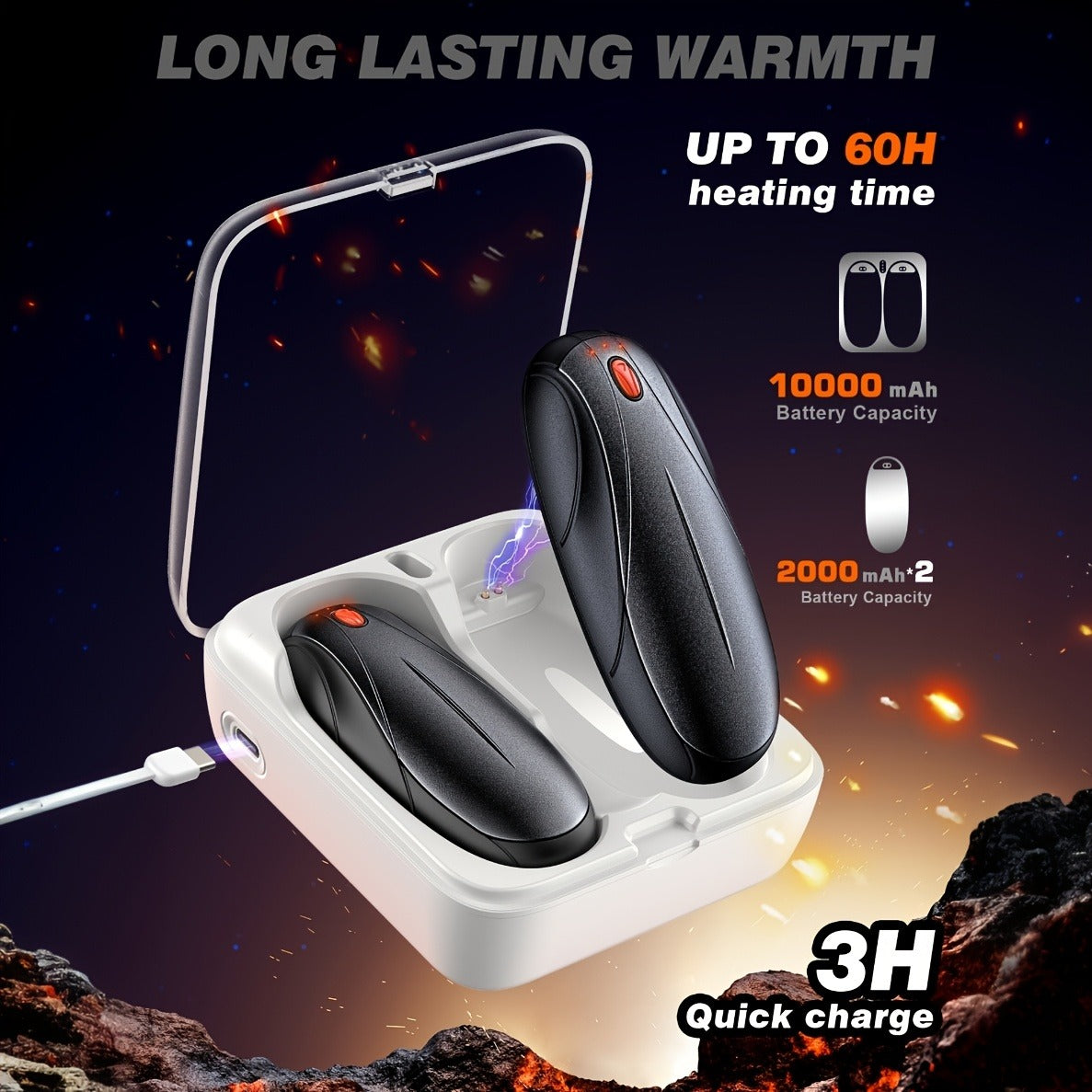 Rechargeable Hand Warmers 2 Pack with Charging Case – Electric Travel-friendly Pocket Heater, Quick Charge, Reusable Heat Packs for Winter Outdoor Camping - product image 6