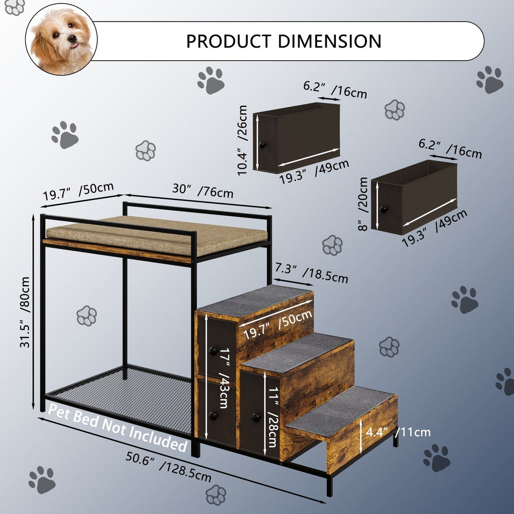 Cat Window Perch with Stairs & 3 Storage Drawers | Large Multi-Level Pet Bunk Bed Platform for Cats and Dogs, Foam Upholstered - product image 8