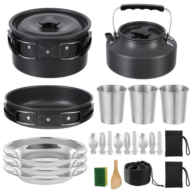 Camping Cookware Set for 2-3 People – Frying Pan – Carry-along Aluminum Outdoor Cooking Kit with Pot – Kettle & Cutlery – Featherlight Foldable Camp Kitchen - product image 5