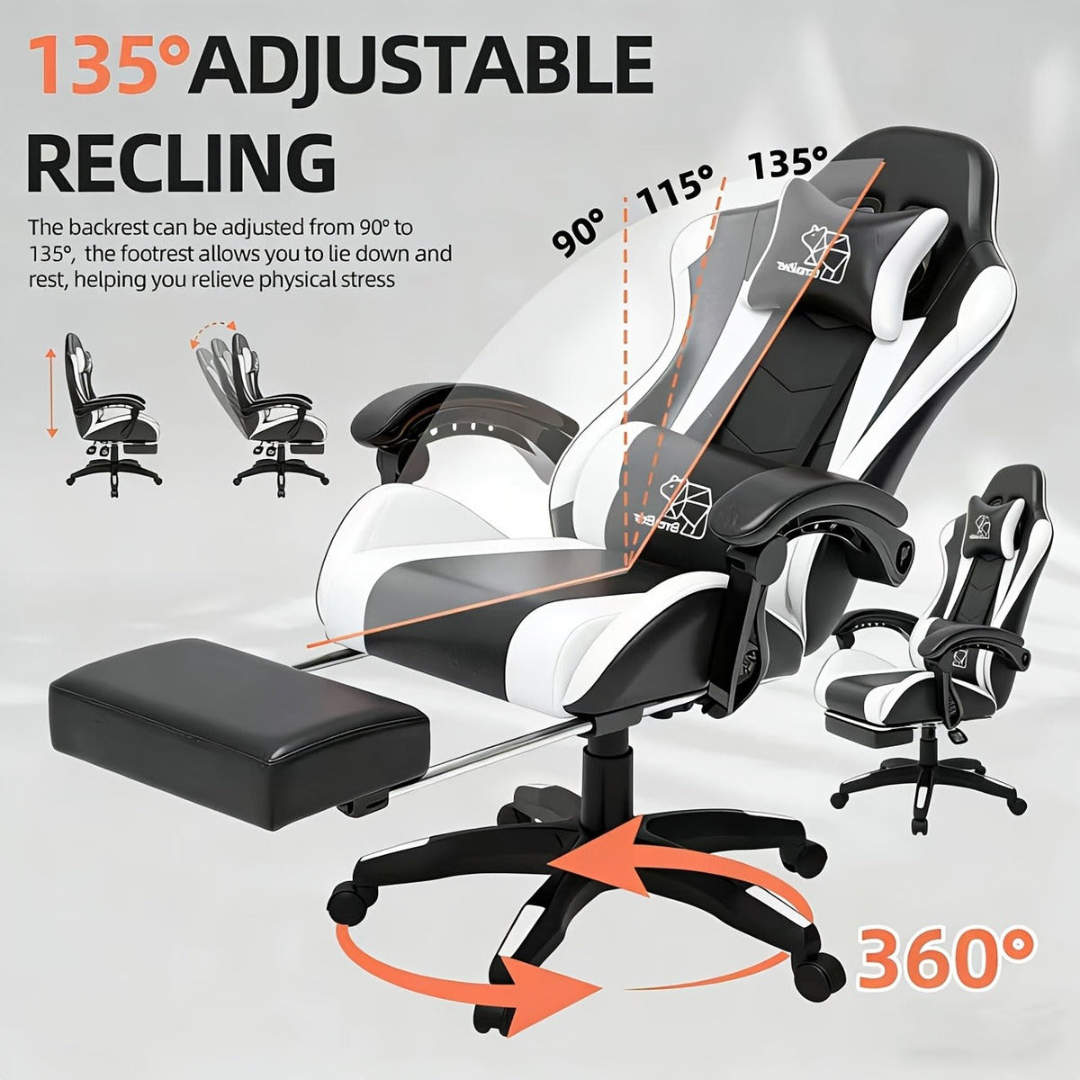 Ergonomic Reclining Computer Chair 360° Swivel Adjustable Height – Gaming Chair with Footrest & Lumbar Support