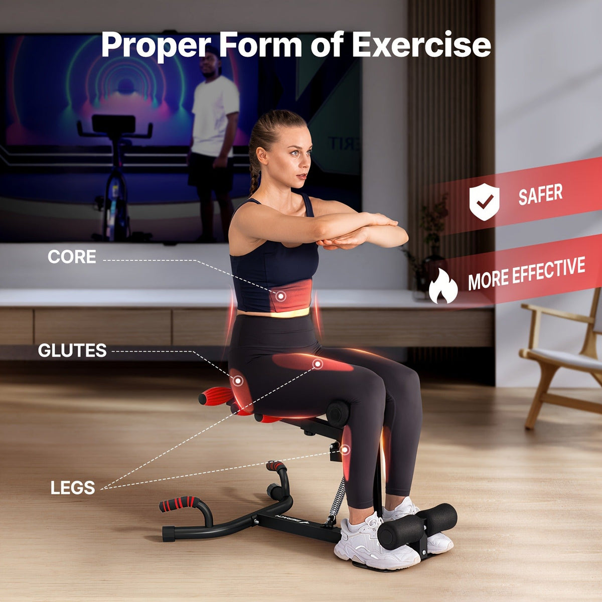 Adjustable Core & Leg Exercise Equipment, Push-Up Workout Machine for Women, Home Gym Strength Training – Glute Trainer Deep Squat Machine