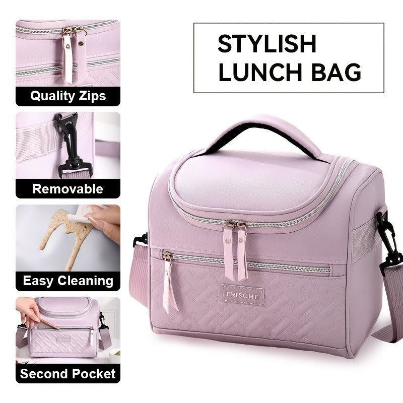 Insulated Lunch Bag Cooler Tote with Padded Shoulder Strap Leakproof Washable Polyester Meal Prep Bag for Work Picnic School Outdoor Activities Men Women for Everyday Use