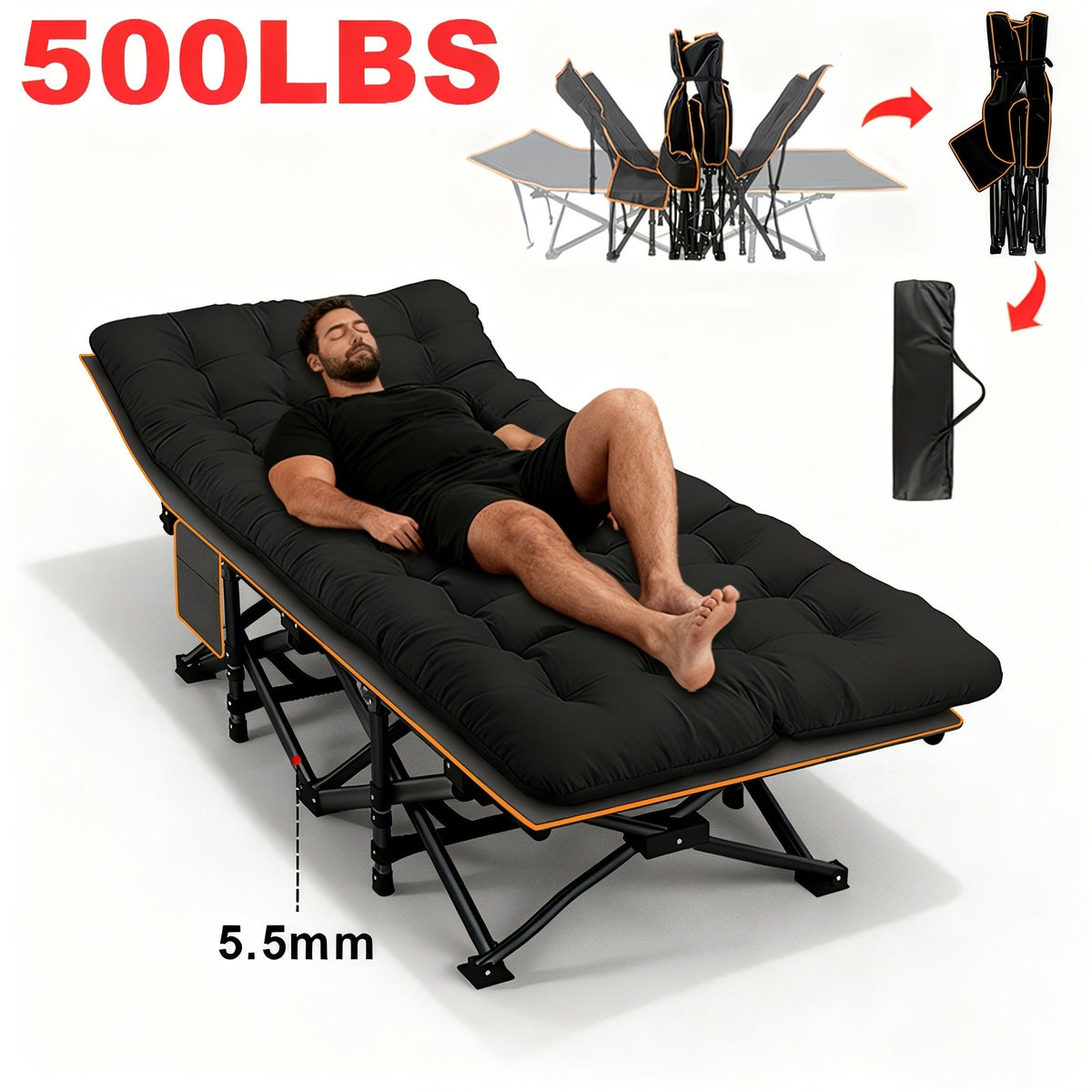 Heavy Duty Folding Bed 500 600 700 LBS Capacity Extra Large Travel-friendly Camping Cot Guest Bed with Optional Mattress Sturdy Steel Frame Flip-Up Collapsible - product image 10