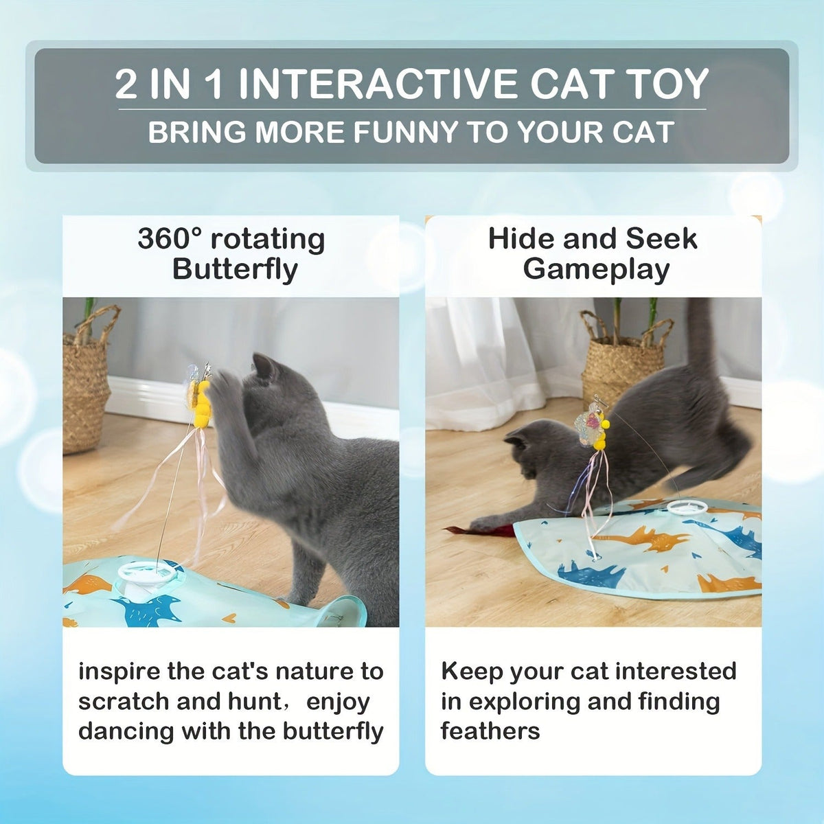USB Rechargeable 1200mAh Auto Shut-Off 3 Speed Modes Indoor Cat Exercise Toy by Valonii – Interactive Cat Toy Electric Motion Activated 2-in-1 Rotating - product image 2