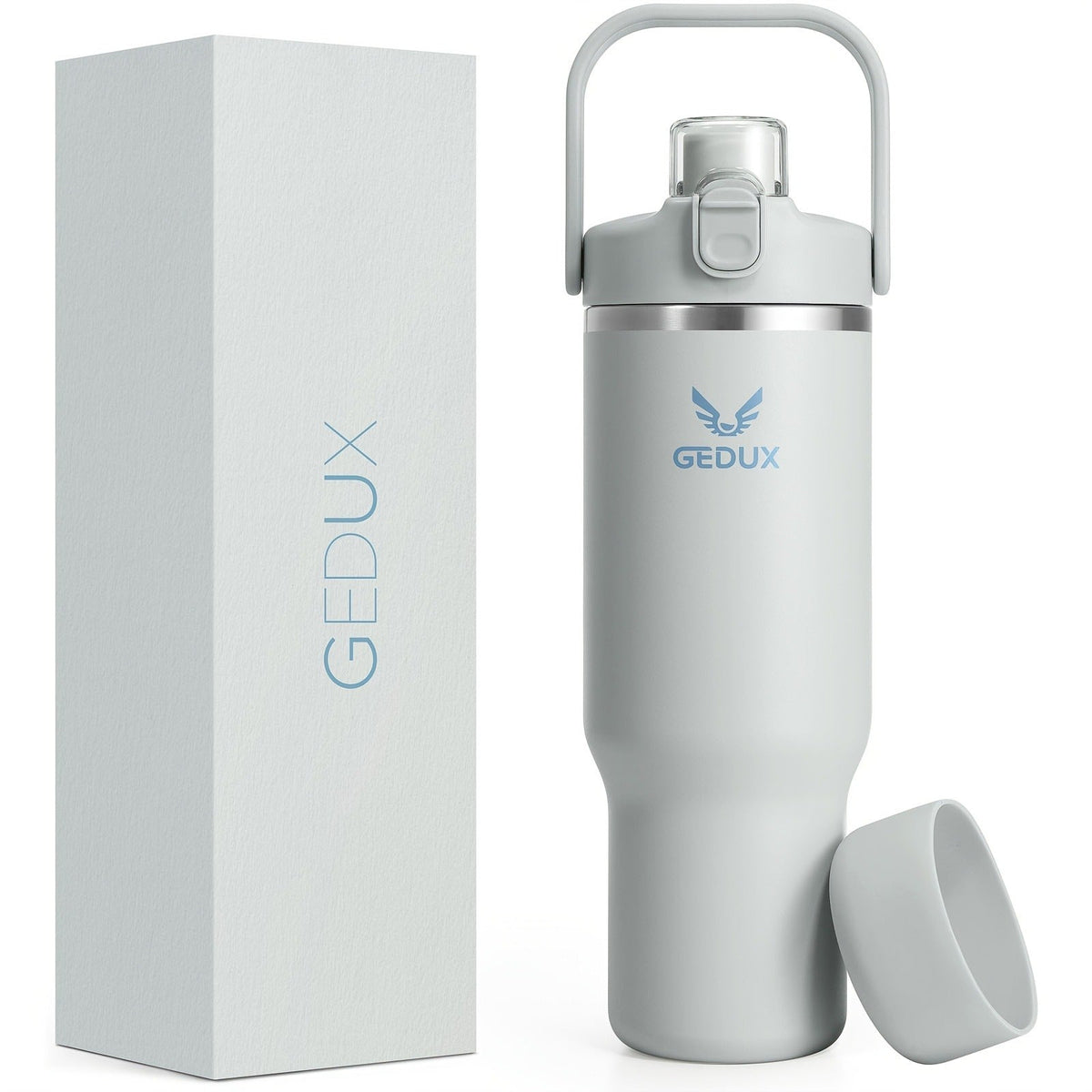 Vacuum Insulated Tumbler 32oz Stainless Steel with Handle Straw 2-in-1 Lid Chug Straw Lid Silicone Boot Matte Finish Keeps Drinks Cold Hot for Travel Gym Outdoor for Kitchen & Dining