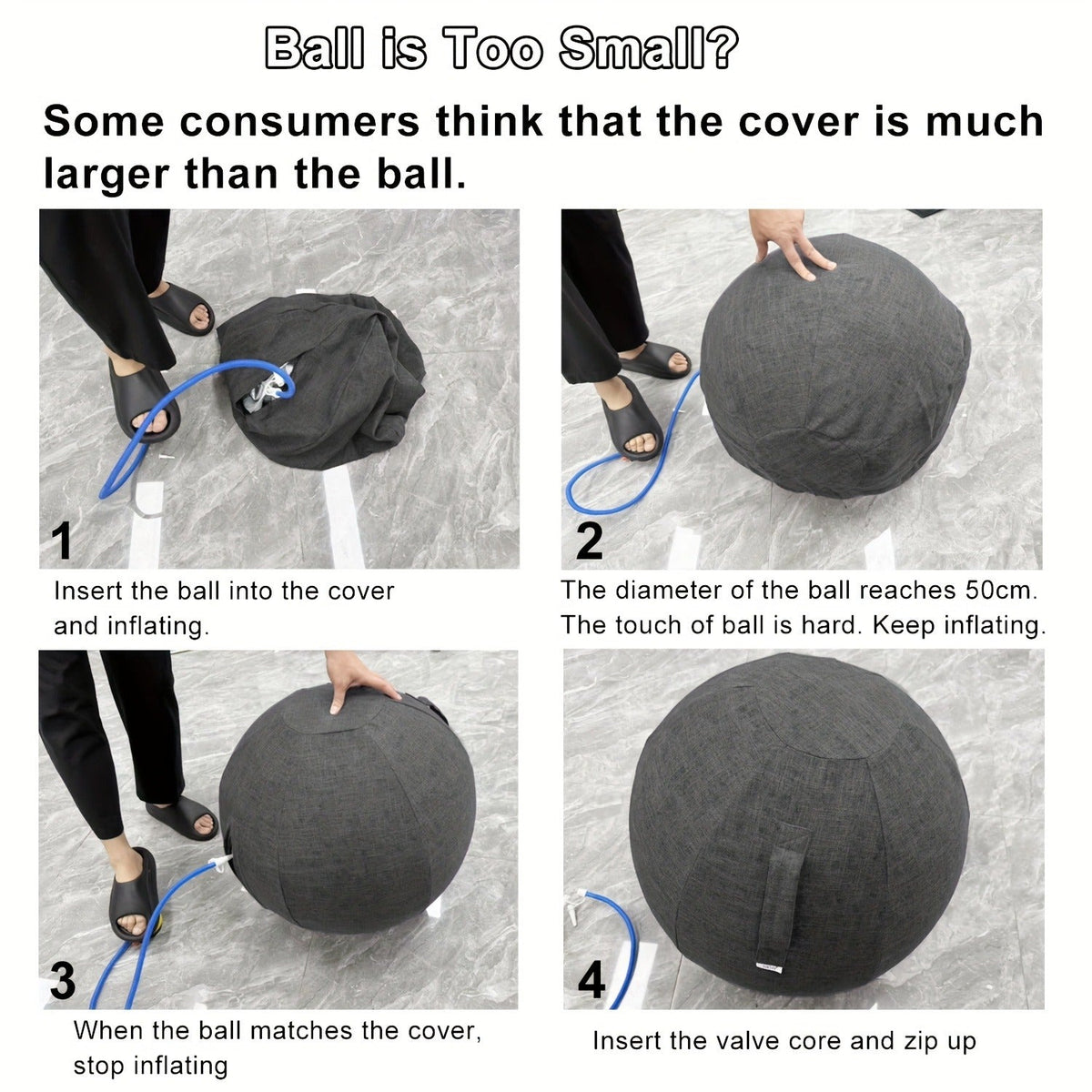 Stability Balance Ball Seat for Home Office Desk, Yoga Pilates Birthing Ball, Relieves Back Pain & Improves Posture, Grey & Black, Anti-Burst Design | Exercise Ball Chair 65cm with Fabric Cover