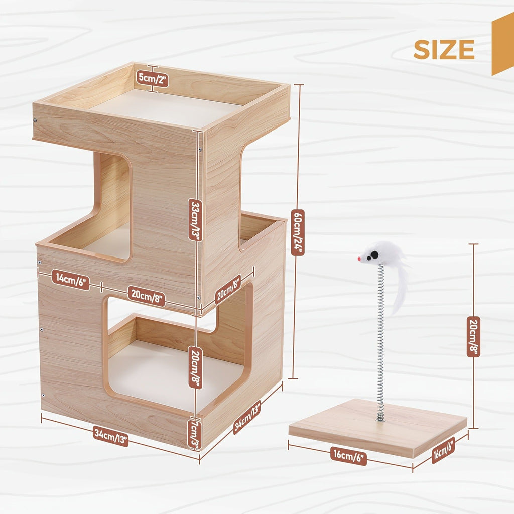 Cat Tree Small Modern 23.6" Wood Cat Tower Furniture with Scratching Pad Removable Soft Mats & Free Cat Toy for Indoor Kittens – Brown – Climbing Scratching - product image 11