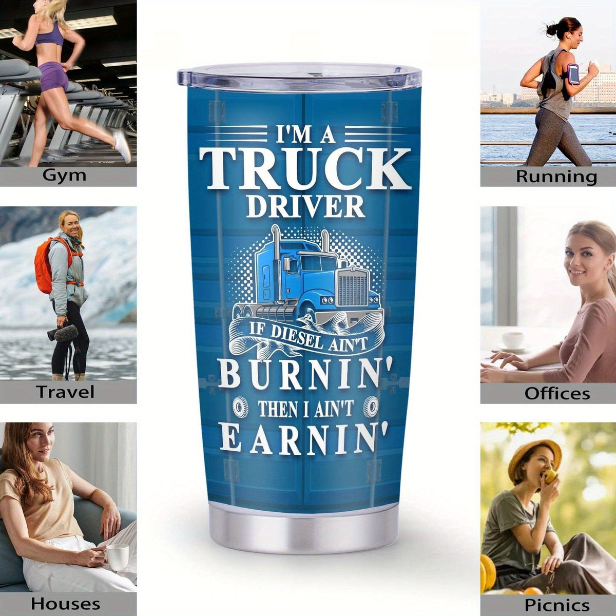 Truck Driver Tumbler 20oz Stainless Steel Insulated Coffee Cup with Lid Birthday Gift for Husband Son Grandpa Nephew Farmer Truck Driver Men for Kitchen & Dining