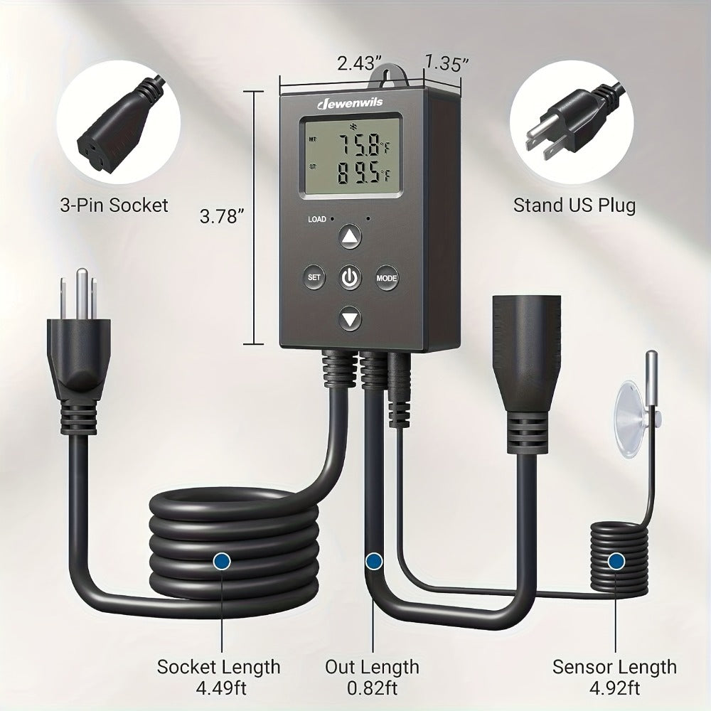 Digital Temperature Controller Thermostat Outlet Heating Cooling Mode 14°F-140°F LCD Display Buzzer Alarm 120V 10A 1200W for Freezer Greenhouse Reptile Aquarium Incubator Home Brew - product image 11