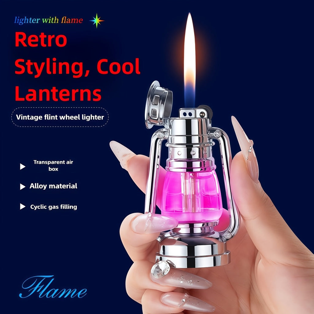 Refillable Adjustable Flame Windproof Lighter, Creative Mood Light Novelty Lighter Gift Boxed for Camping Outdoor Use, No Fuel Included – Metal Horse Lantern Lighter Cool Grinding Wheel Design