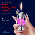 Refillable Adjustable Flame Windproof Lighter, Creative Mood Light Novelty Lighter Gift Boxed for Camping Outdoor Use, No Fuel Included – Metal Horse Lantern Lighter Cool Grinding Wheel Design