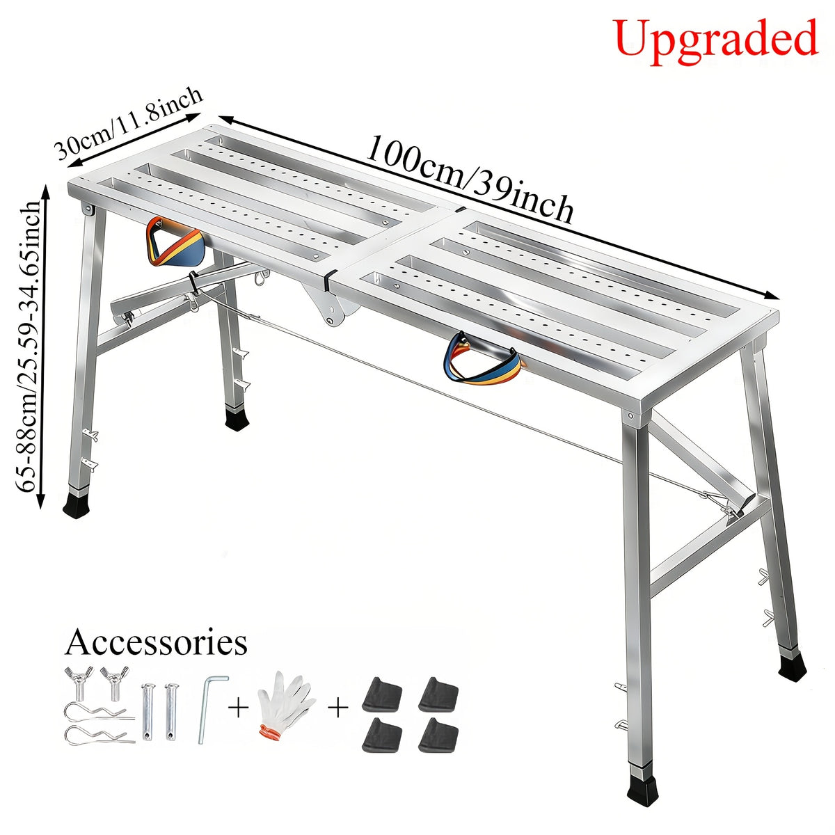 Portable Foldable Workbench with Adjustable Height & Wide Base - Scaffolding Work Platform, Heavy-Duty Foldable, Railing Suitable for Home Renovation, RV - product image 13