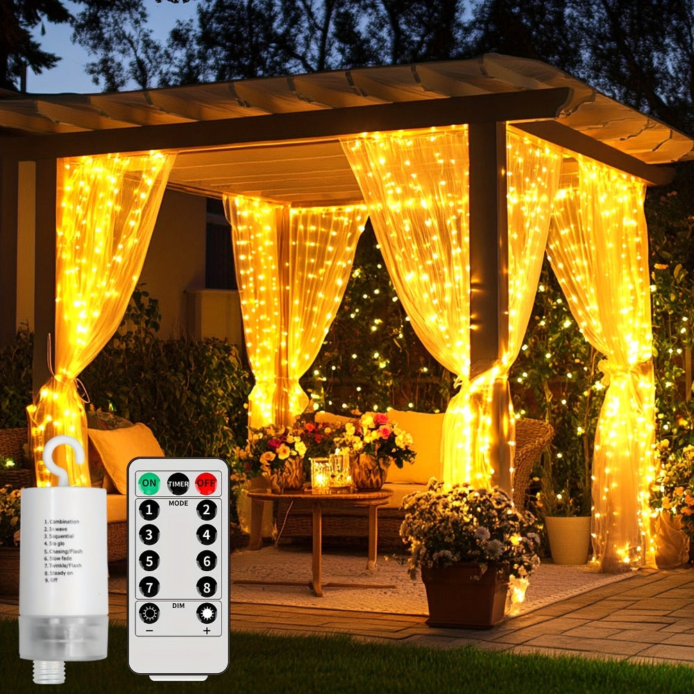 Curtain Lights for Gazebo Outdoor, 330 LED 10ft x 10ft Waterfall Fairy Lights Battery Operated with Remote, IP65 Waterproof Hanging String Lights with 8 Modes for Bedroom Porch Pat - product image 3