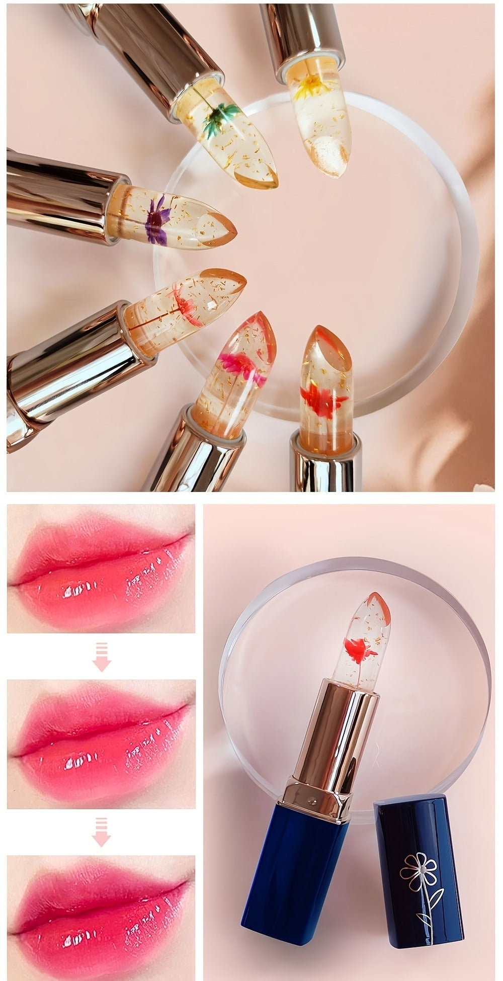 Flower Shaped pH Lip Balm Set 6pcs Individually Wrapped — Color Changing Transparent to Pink Tint, 6 Flavors Deep Moisturizing, Cute Floral Design Beauty Gift for Women Girls & Tee - product image 16