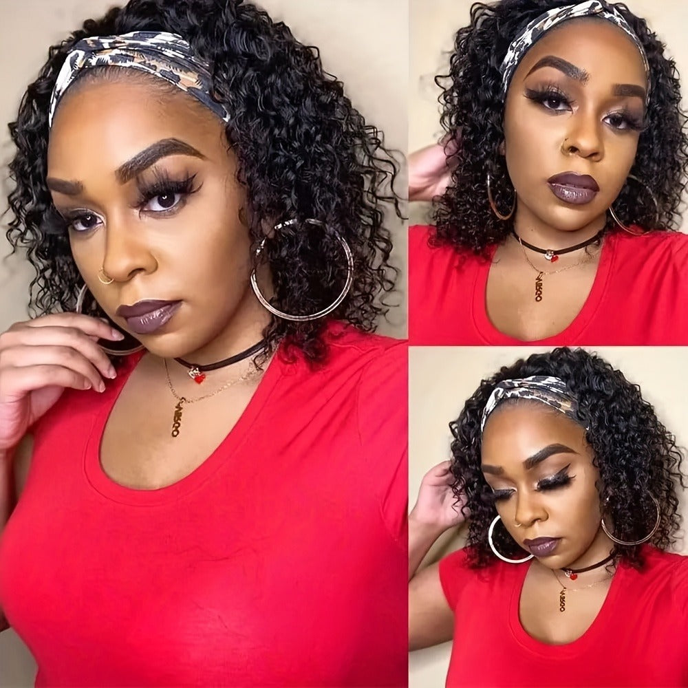 Headband Wig Human Hair Short Curly Pixie 14 Inch No Glue No Lace Glueless Wear and Go Natural Black Beginner Friendly for Women Daily Wear Travel Work Easy Install - product image 2