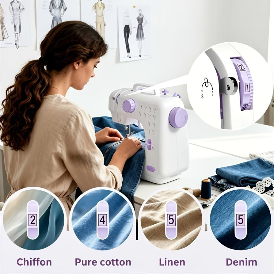Portable Sewing Machine for Beginners 12 Stitches LED Light Double Speed Foot Pedal Mini Electric Sewing Machine with 12 Colors Thread Set Household DIY - product image 6