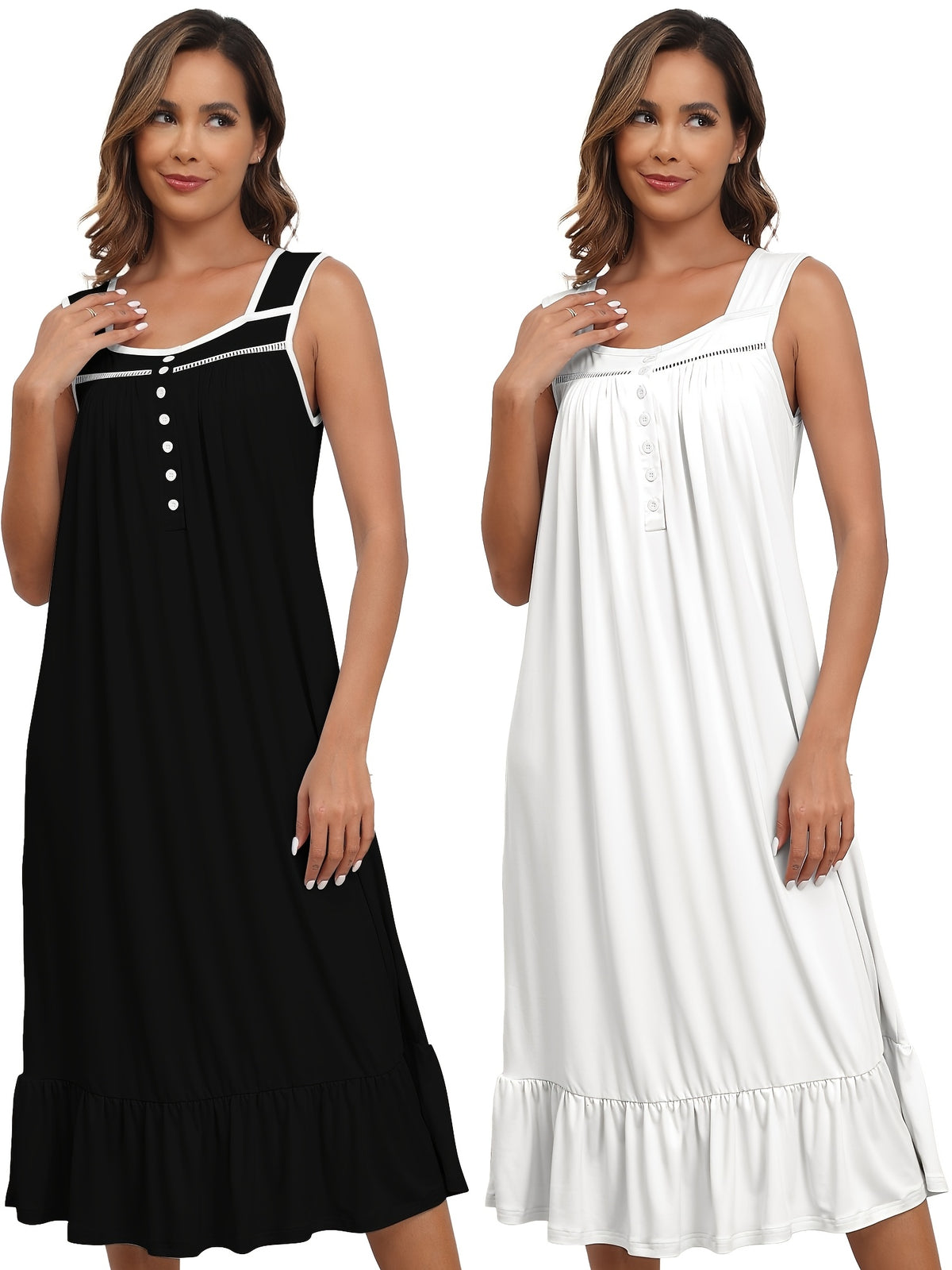 2pcs Nightgowns for Women - Long Flowy Victorian Sleeveless Sleepshirt, Elegant Printed Sleepwear Set (S-XXL)