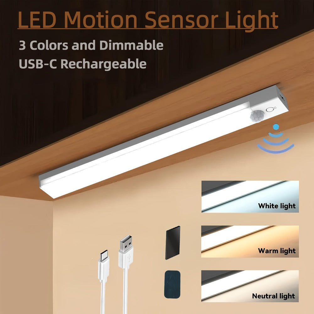 Motion Sensor Light 3 Pack USB Rechargeable LED Cabinet Light Dimmable 3 Color Temps Magnetic Base for Kitchen Closet Stairs Hallway Bedroom 7.87" 11.81" - product image