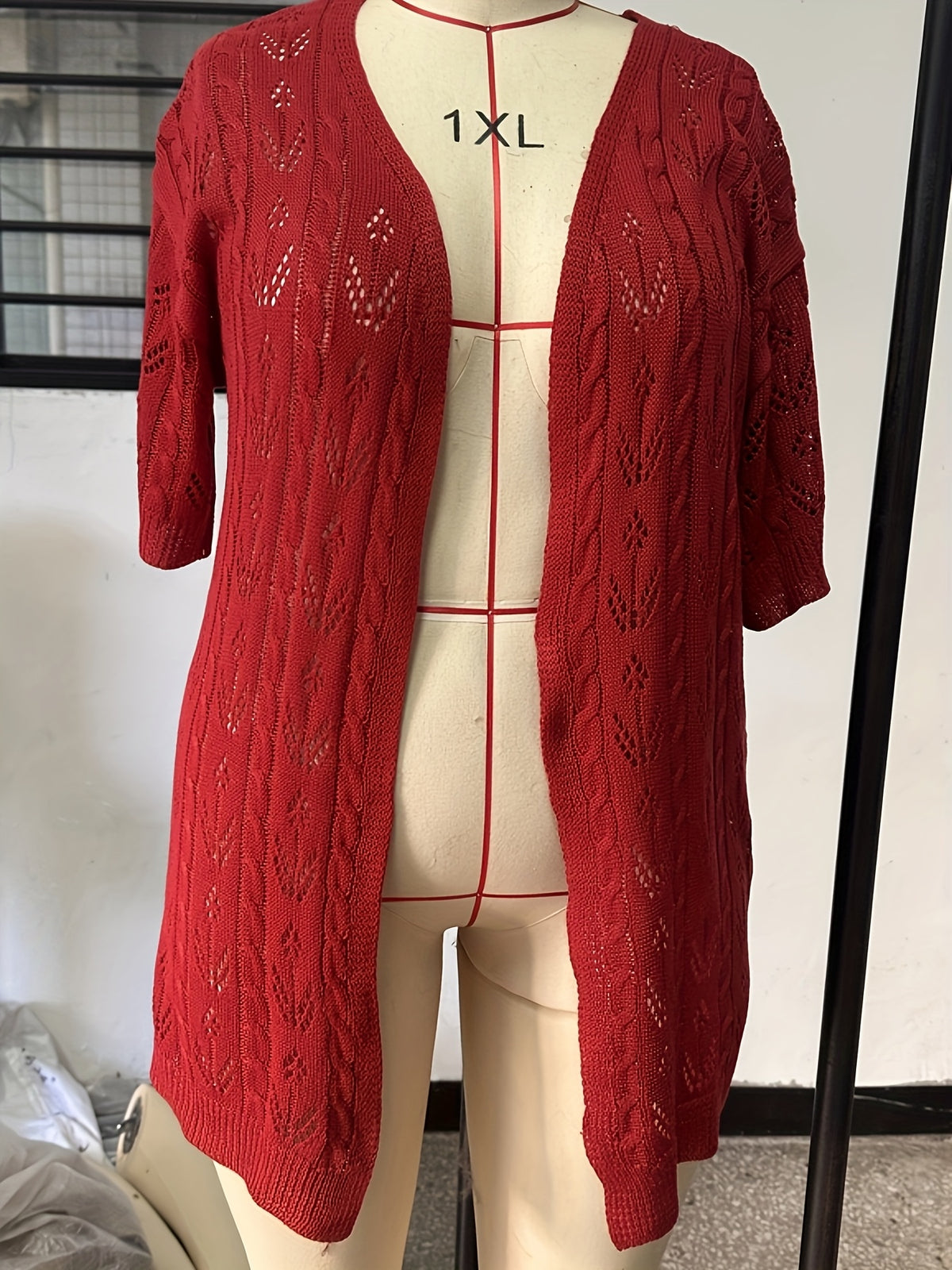 Plus Size, Plus Size Women's Lightweight Lace- Cardigan - Open Front Semi-Sheer Cover-Up with Cut-Out Design, Casual Chic Spring/Summer Beachwear for Vacation - product image 4