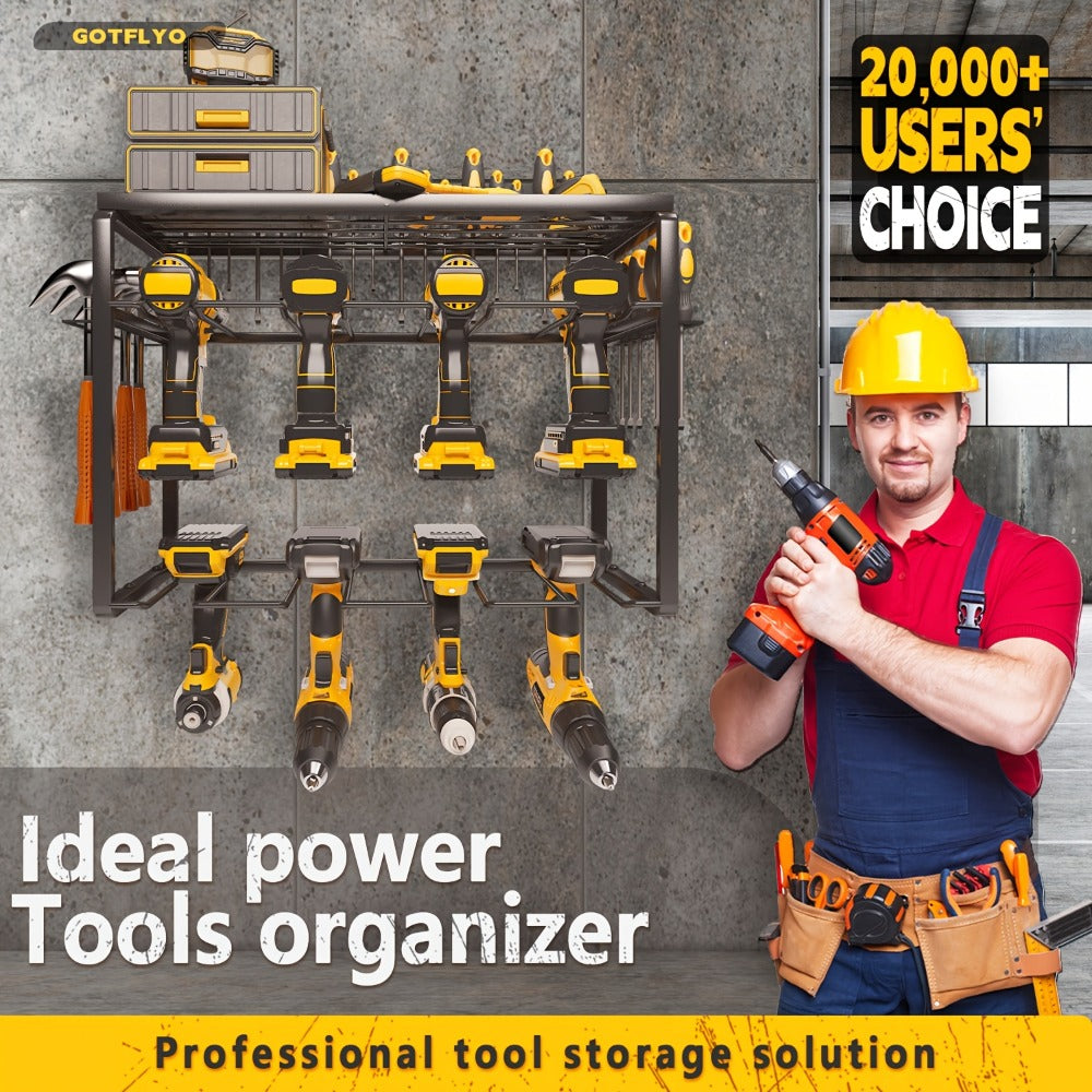 Wall Mounted Power Tool Organizer Rack – Heavy Duty Metal Drill Holder with 2/3/4 Layer Floating Shelf | Garage Tool Storage for Cordless Drills, Screwdrivers & Power Tools | No El - product image 11