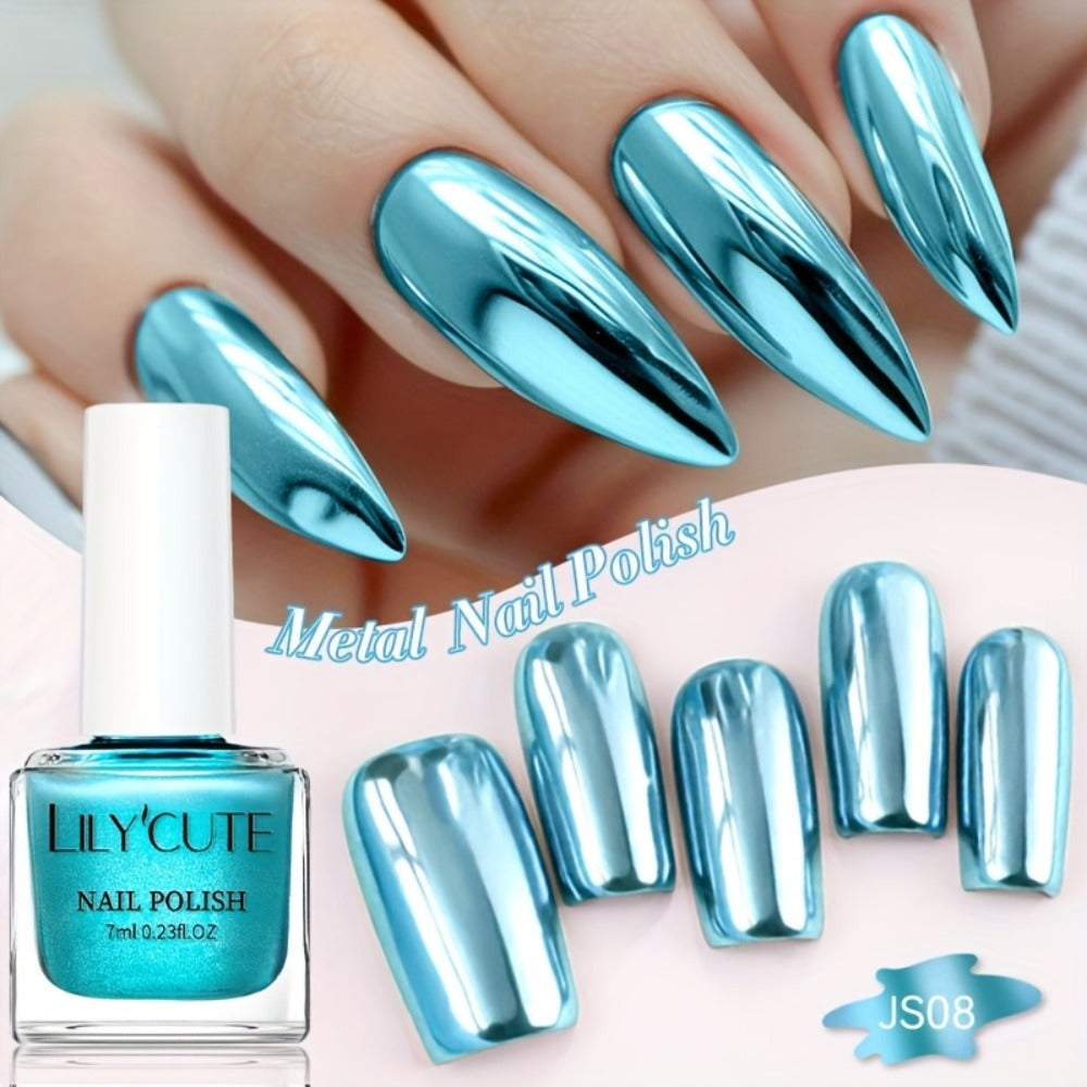 Quick-Dry Metallic Nail Polish Set 8 Colors - Super Bright Mirror Finish No UV Lamp Needed Regular Nail Polish, French Style Glass Bottle Nail Art Kit for Women Girls - product image 5