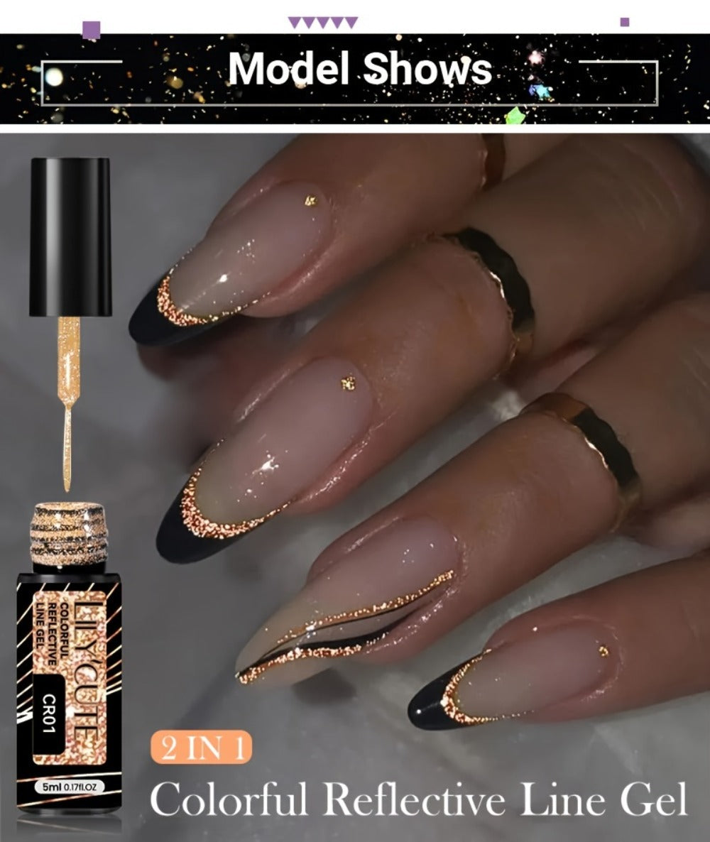 Reflective Glitter Line Gel Nail Art Set LILYCUTE Sparkling Stripe 3pcs 5ml Each - Ultra-Thin Pull Line Drawing Graffiti Gel Polish LED UV Cured DIY Home Manicure for Women - product image 14