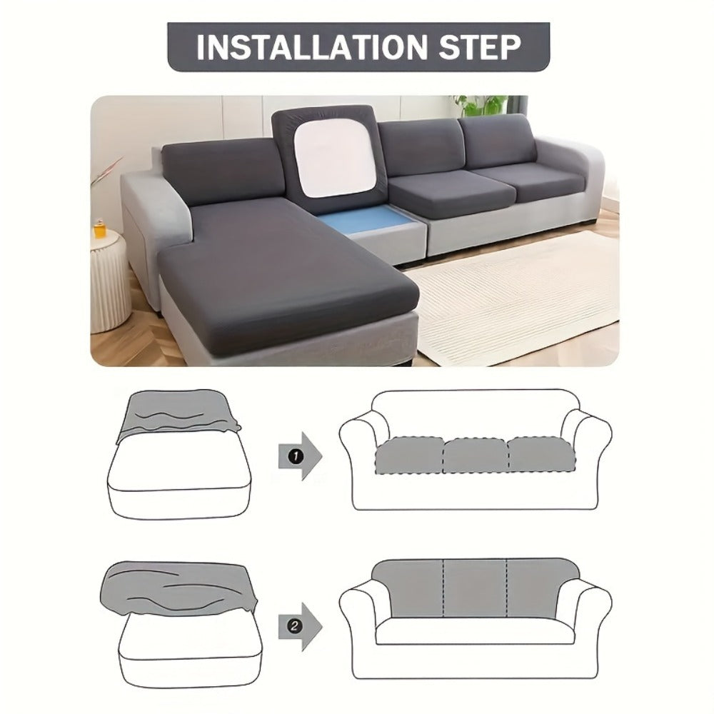 Jacquard Stretch Sofa Cover Set 6pcs Leaf Pattern High Elasticity Furniture Protective Cover with Elastic Band Easy Install Removable Washable Concubine Style Cushion Cover Home De - product image 4