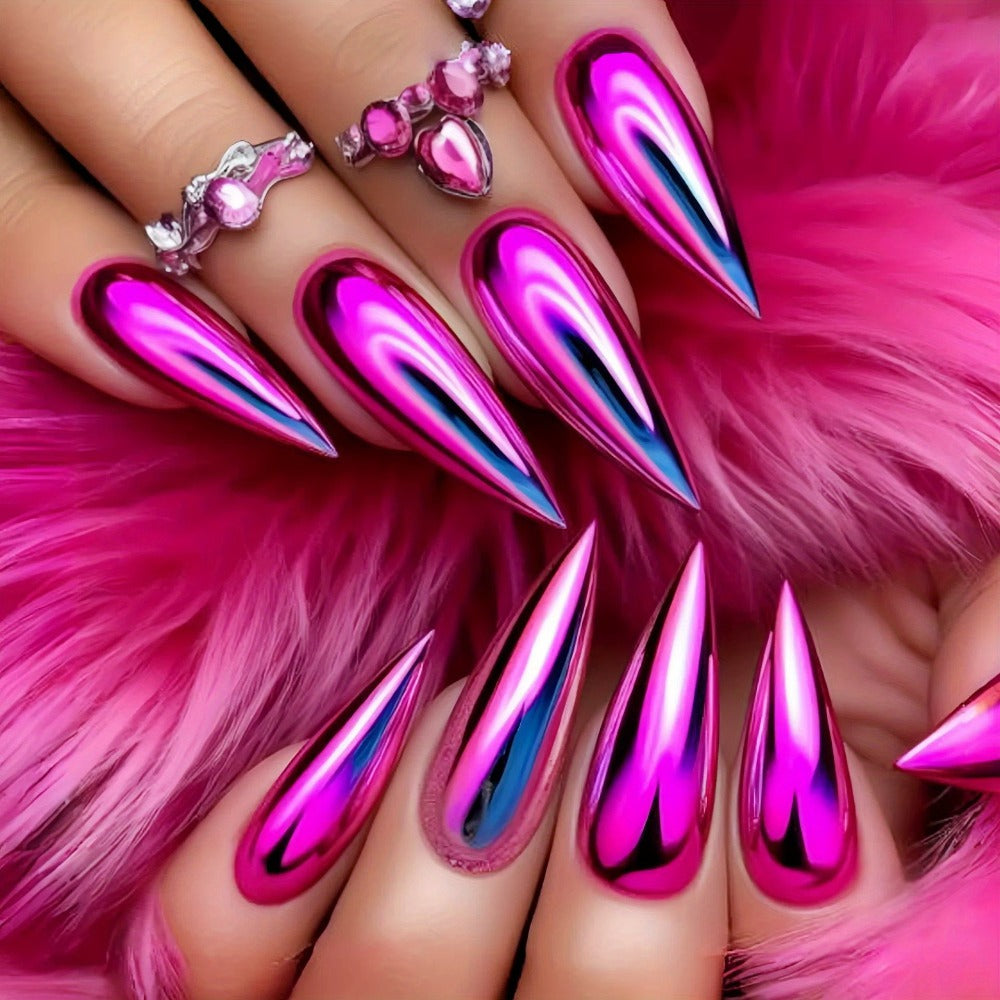 Gradient Almond Press On Nails 216 Pieces 9 Packs with Glue Purple Pink Silver Gold French Pointed Solid Color Glossy Full Cover False Nails Nail Art Kit for Women Daily Wear Holid - product image 14